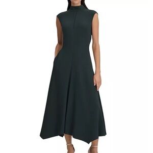 New REISS Libby Fitted Asymmetric Midi Dress in Dark Green Size 6P US / 10P UK